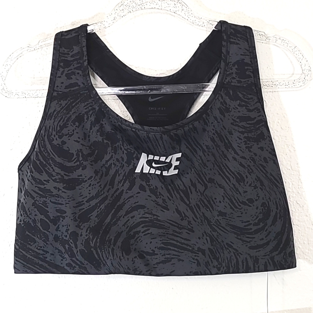 *NWT* NIKE Swoosh Dri-Fit Sports Training Bra Gray & Black, size 1X